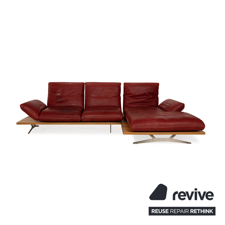 Koinor Marilyn Leder Sofa Garnitur Rot Recamiere Rechts manuelle Funktion Ecksofa Hocker Couch