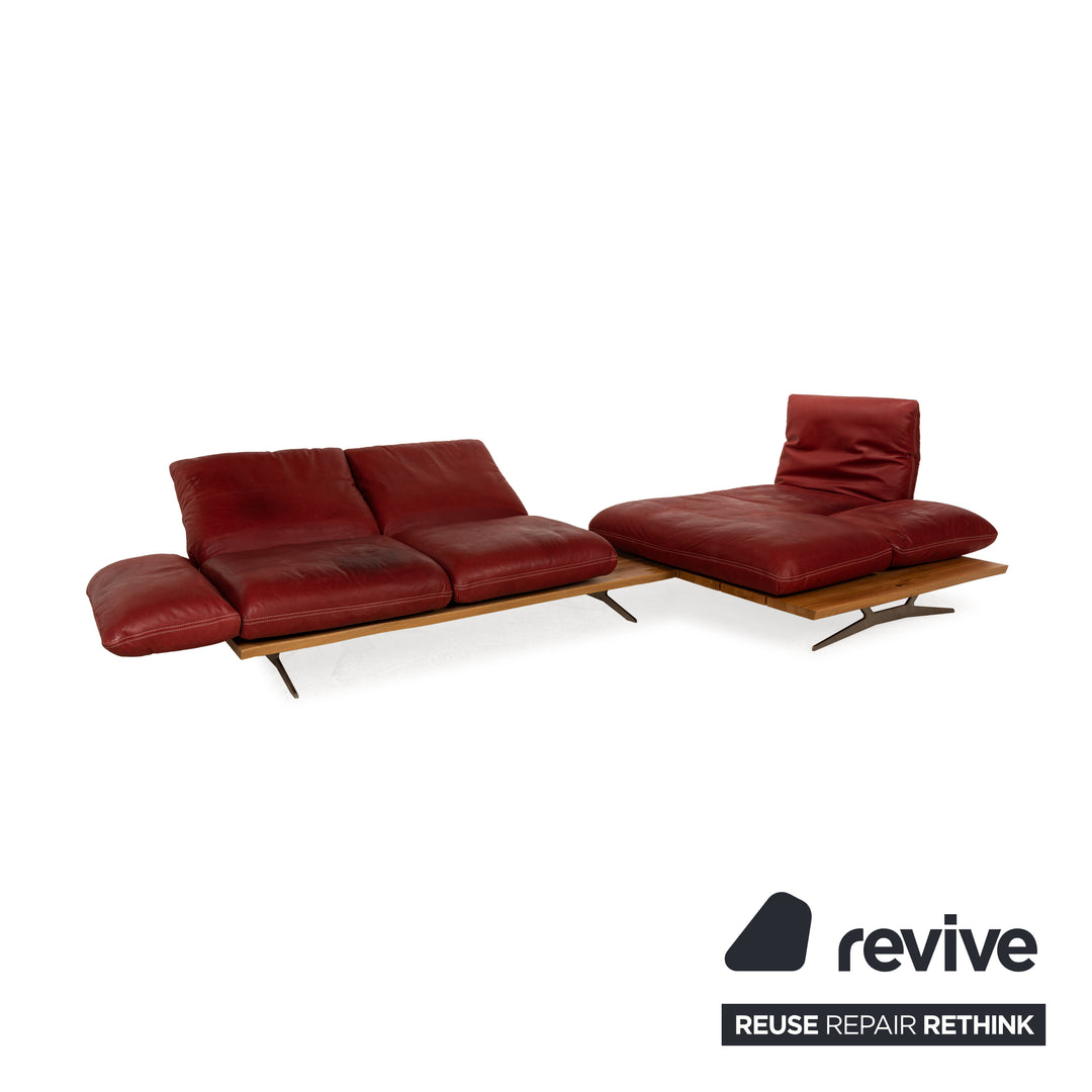 Koinor Marilyn Leder Sofa Garnitur Rot Recamiere Rechts manuelle Funktion Ecksofa Hocker Couch