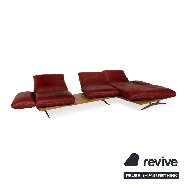 Koinor Marilyn Leder Sofa Garnitur Rot Recamiere Rechts manuelle Funktion Ecksofa Hocker Couch