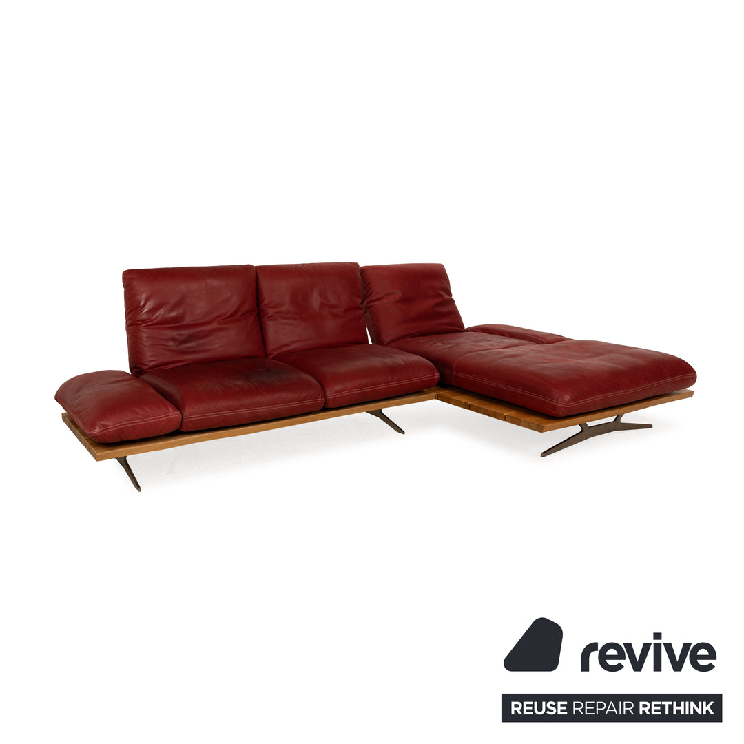 Koinor Marilyn Leder Sofa Garnitur Rot Recamiere Rechts manuelle Funktion Ecksofa Hocker Couch