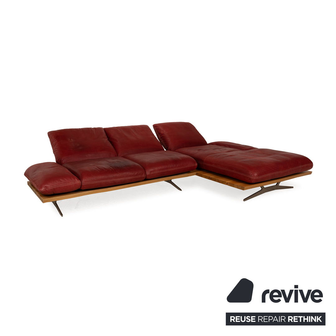 Koinor Marilyn Leder Sofa Garnitur Rot Recamiere Rechts manuelle Funktion Ecksofa Hocker Couch