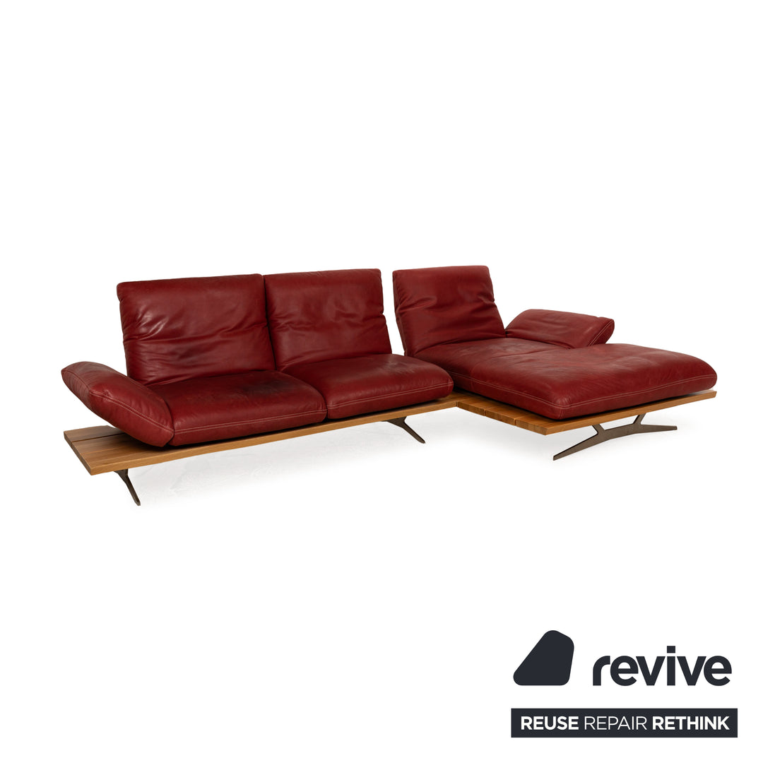 Koinor Marilyn ensemble de canapé en cuir rouge récamière droite fonction manuelle canapé d'angle tabouret canapé