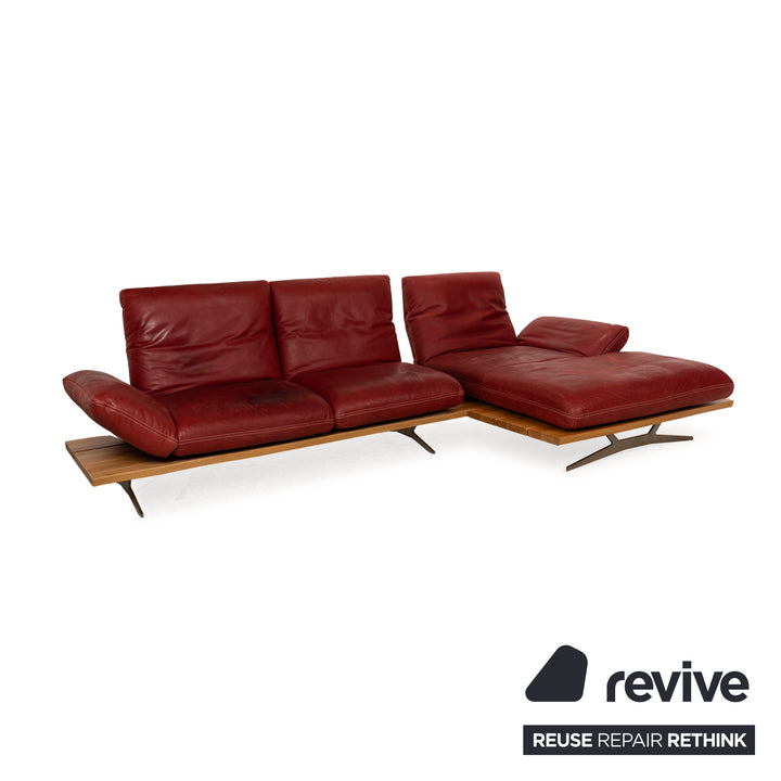 Koinor Marilyn Leder Sofa Garnitur Rot Recamiere Rechts manuelle Funktion Ecksofa Hocker Couch