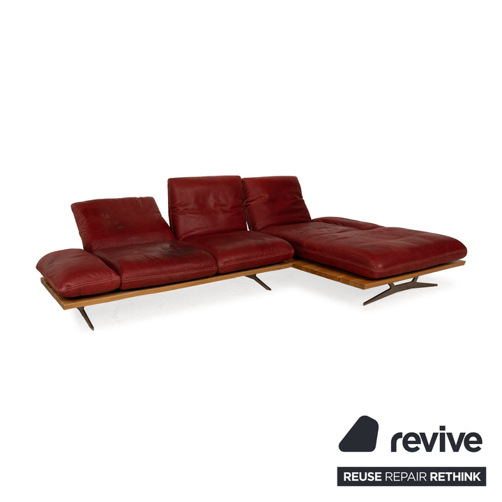 Koinor Marilyn Leder Sofa Garnitur Rot Recamiere Rechts manuelle Funktion Ecksofa Hocker Couch