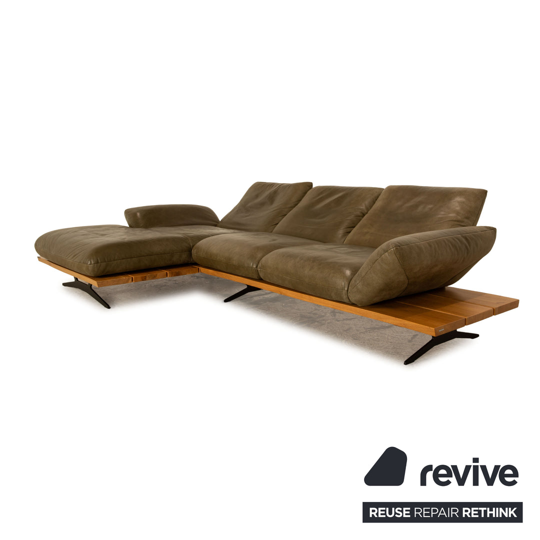 Koinor Marylin Leder Ecksofa Dunkelgrün Recamiere Links manuelle Funktion Sofa Couch