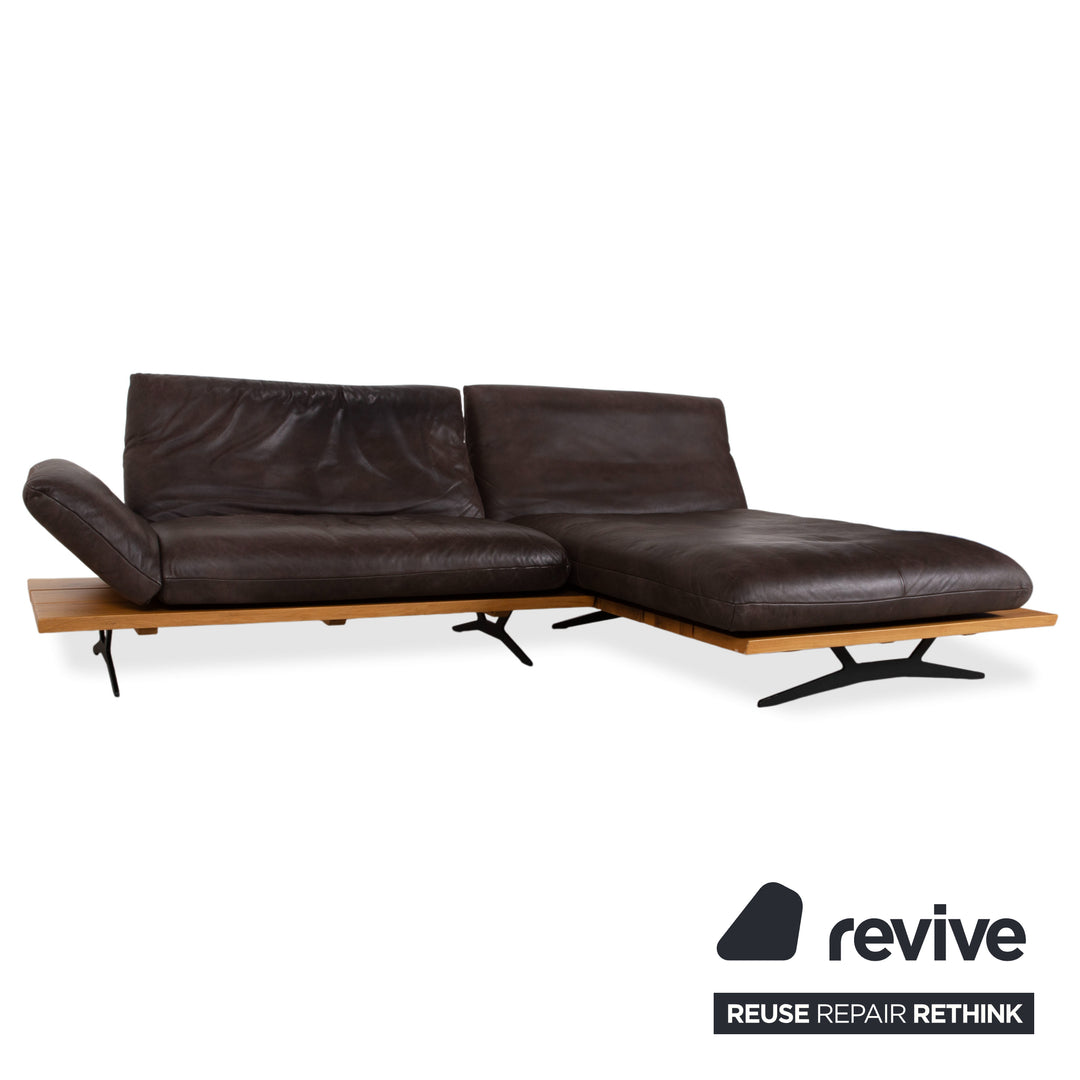 Koinor Marylin Leather Corner Sofa Ottoman Chocolate Brown Manual Function Couch Chaise Right