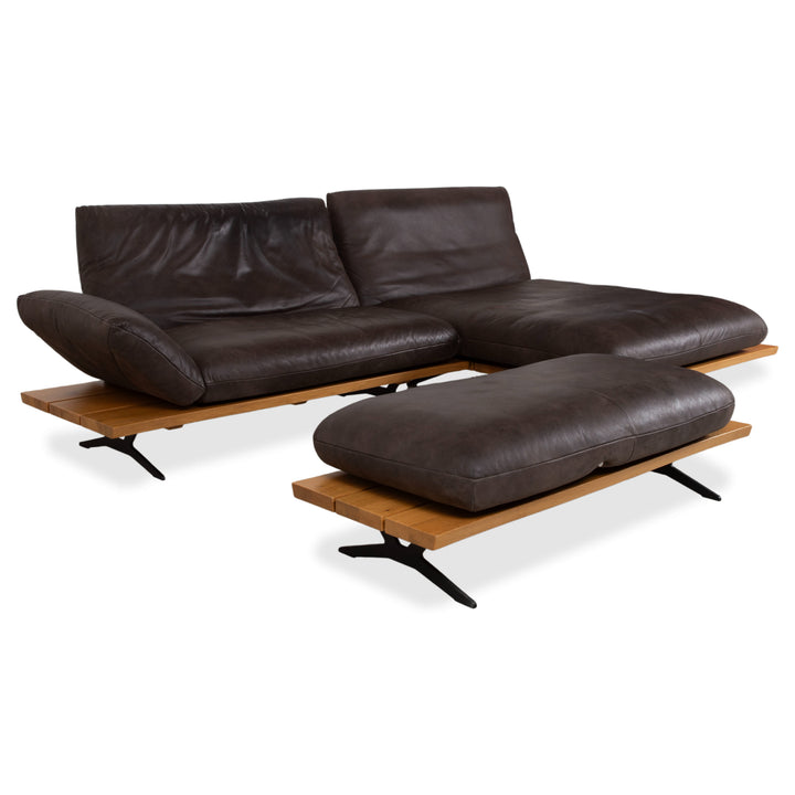 Koinor Marylin Leder Ecksofa Hocker Schoko Braun manuelle Funktion Couch Recamiere Rechts