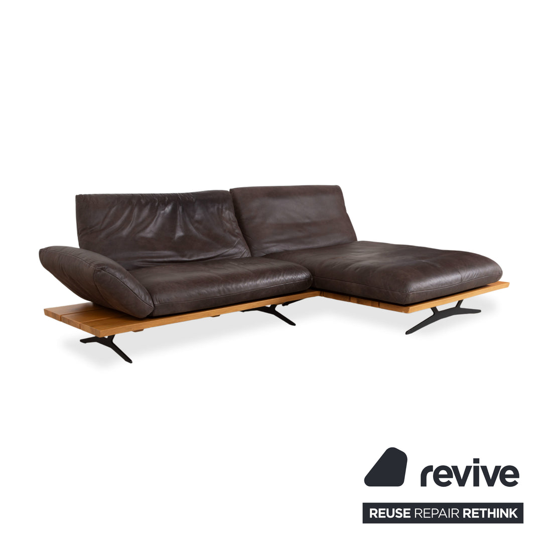 Koinor Marylin Leder Ecksofa Hocker Schoko Braun manuelle Funktion Couch Recamiere Rechts