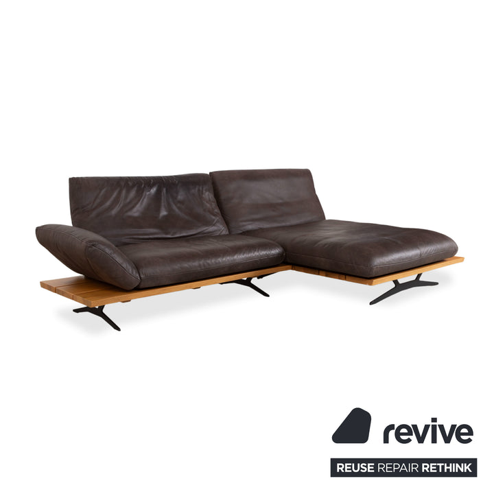 Koinor Marylin Leder Ecksofa Hocker Schoko Braun manuelle Funktion Couch Recamiere Rechts