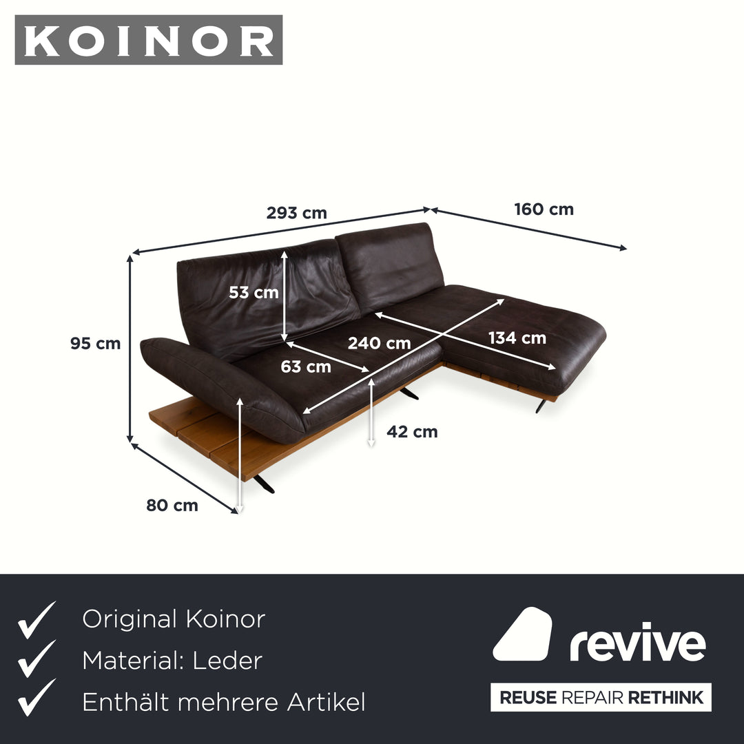 Koinor Marylin Leather Corner Sofa Ottoman Chocolate Brown Manual Function Couch Chaise Right