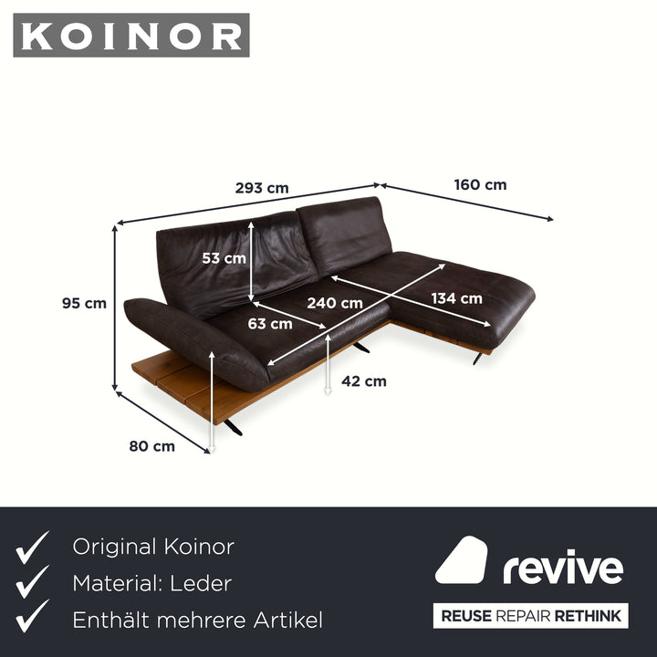Koinor Marylin Leather Corner Sofa Ottoman Chocolate Brown Manual Function Couch Chaise Right