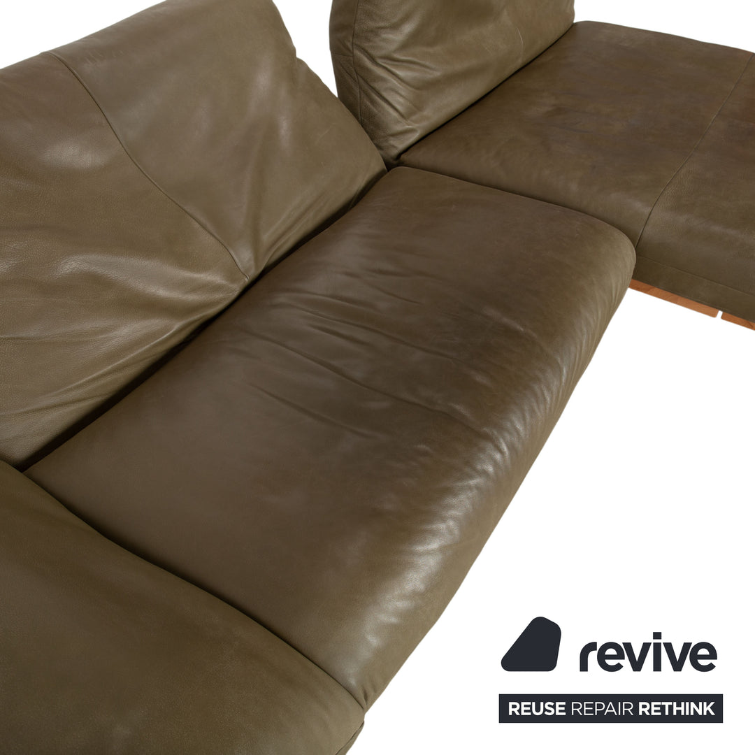 Koinor Marylin Leather Corner Sofa Olive Green Sofa Couch Manual Function