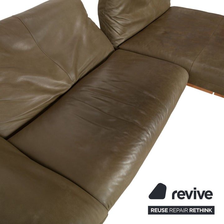 Koinor Marylin Leather Corner Sofa Olive Green Sofa Couch Manual Function