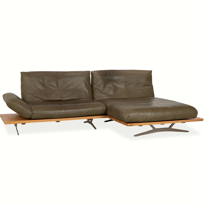 Koinor Marylin Leather Corner Sofa Olive Green Sofa Couch Manual Function