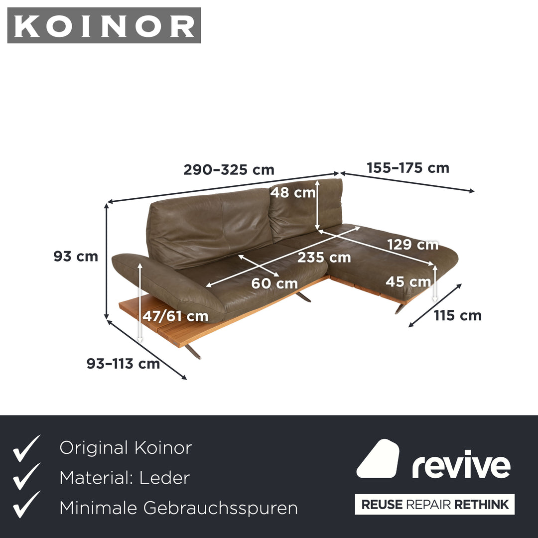 Koinor Marylin Leather Corner Sofa Olive Green Sofa Couch Manual Function
