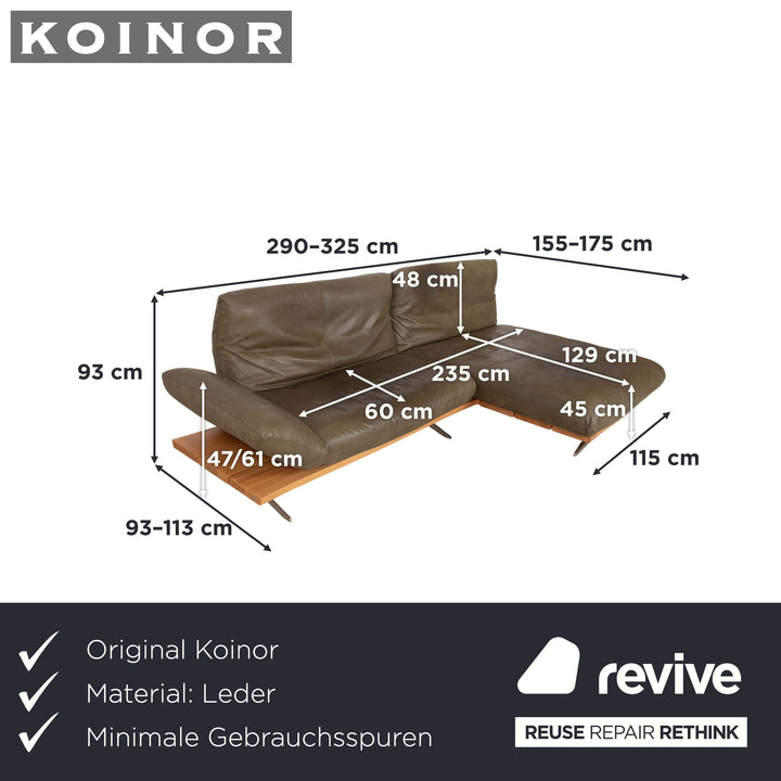 Koinor Marylin Leather Corner Sofa Olive Green Sofa Couch Manual Function