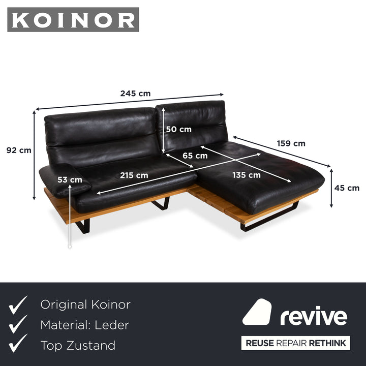 Koinor Marylin Leder Ecksofa Schwarz Holz manuelle Funktion Sofa Couch