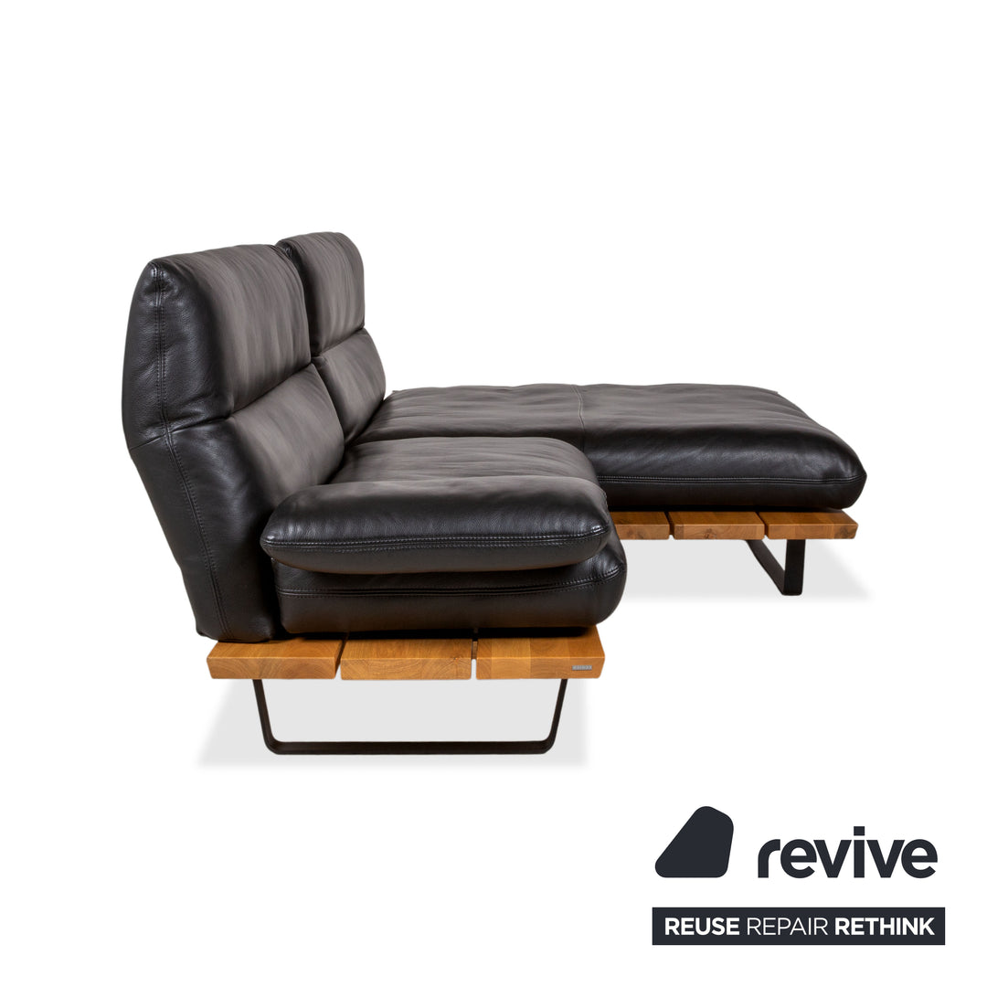 Koinor Marylin Leder Ecksofa Schwarz Holz manuelle Funktion Sofa Couch