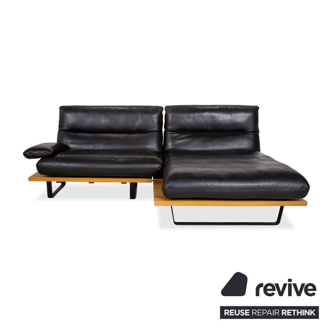 Koinor Marylin Leder Ecksofa Schwarz Holz manuelle Funktion Sofa Couch