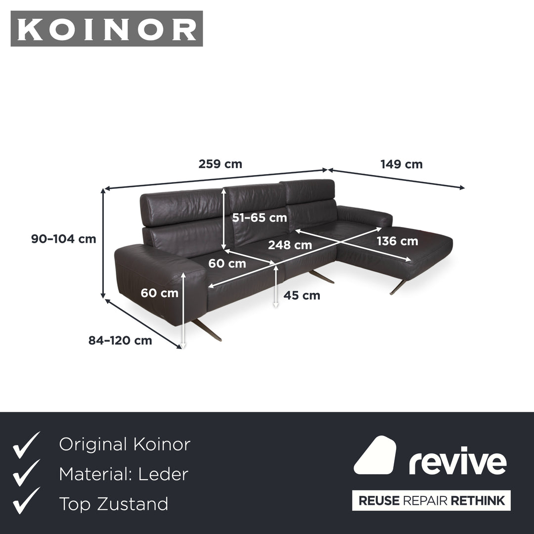 Koinor Monroe Leder Ecksofa Grau Anthrazit Holz Braun Recamiere Rechtsmanuelle Funtion Couch