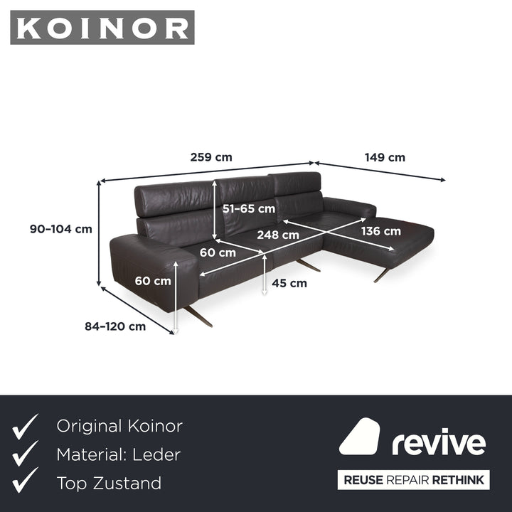 Koinor Monroe Leder Ecksofa Grau Anthrazit Holz Braun Recamiere Rechtsmanuelle Funtion Couch