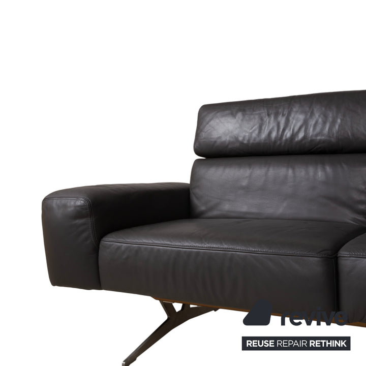 Koinor Monroe Leder Ecksofa Grau Anthrazit Holz Braun Recamiere Rechtsmanuelle Funtion Couch