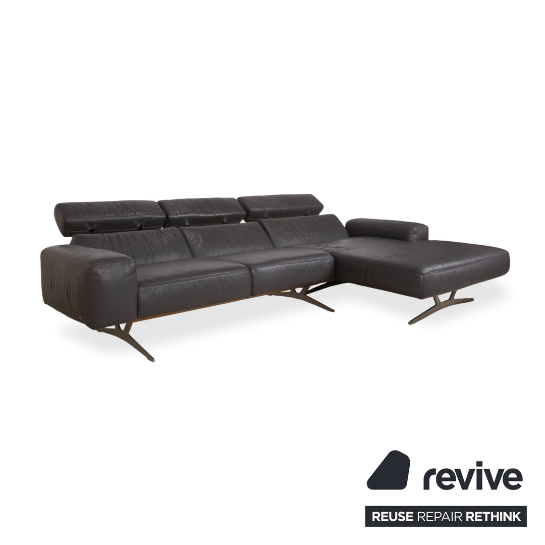 Koinor Monroe Leder Ecksofa Grau Anthrazit Holz Braun Recamiere Rechtsmanuelle Funtion Couch