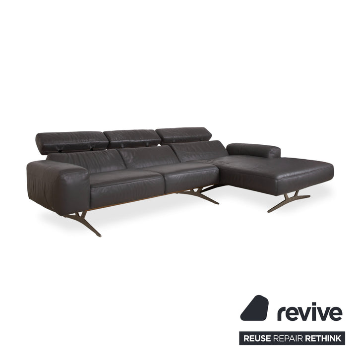 Koinor Monroe Leder Ecksofa Grau Anthrazit Holz Braun Recamiere Rechtsmanuelle Funtion Couch