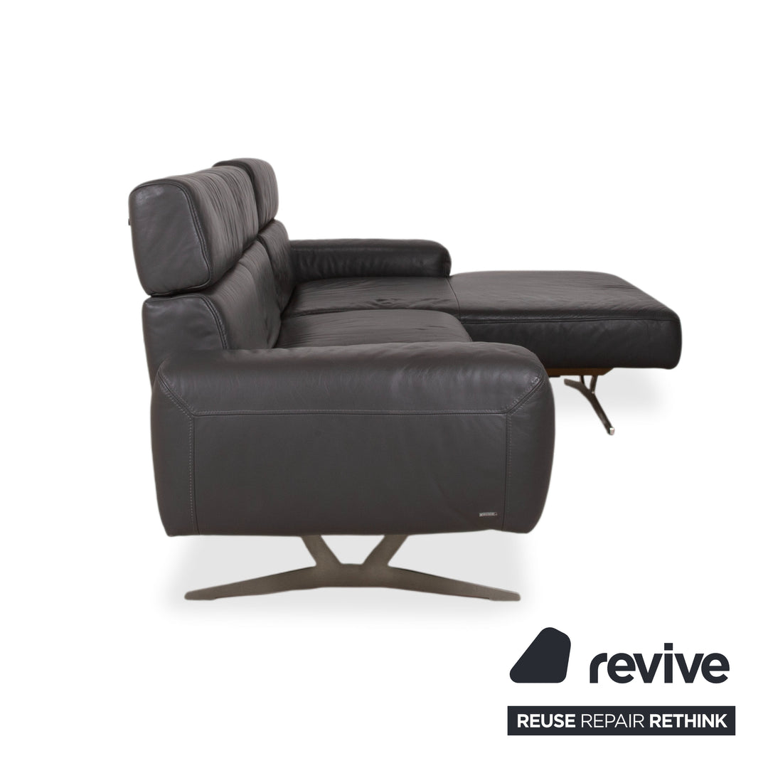 Koinor Monroe Leder Ecksofa Grau Anthrazit Holz Braun Recamiere Rechtsmanuelle Funtion Couch