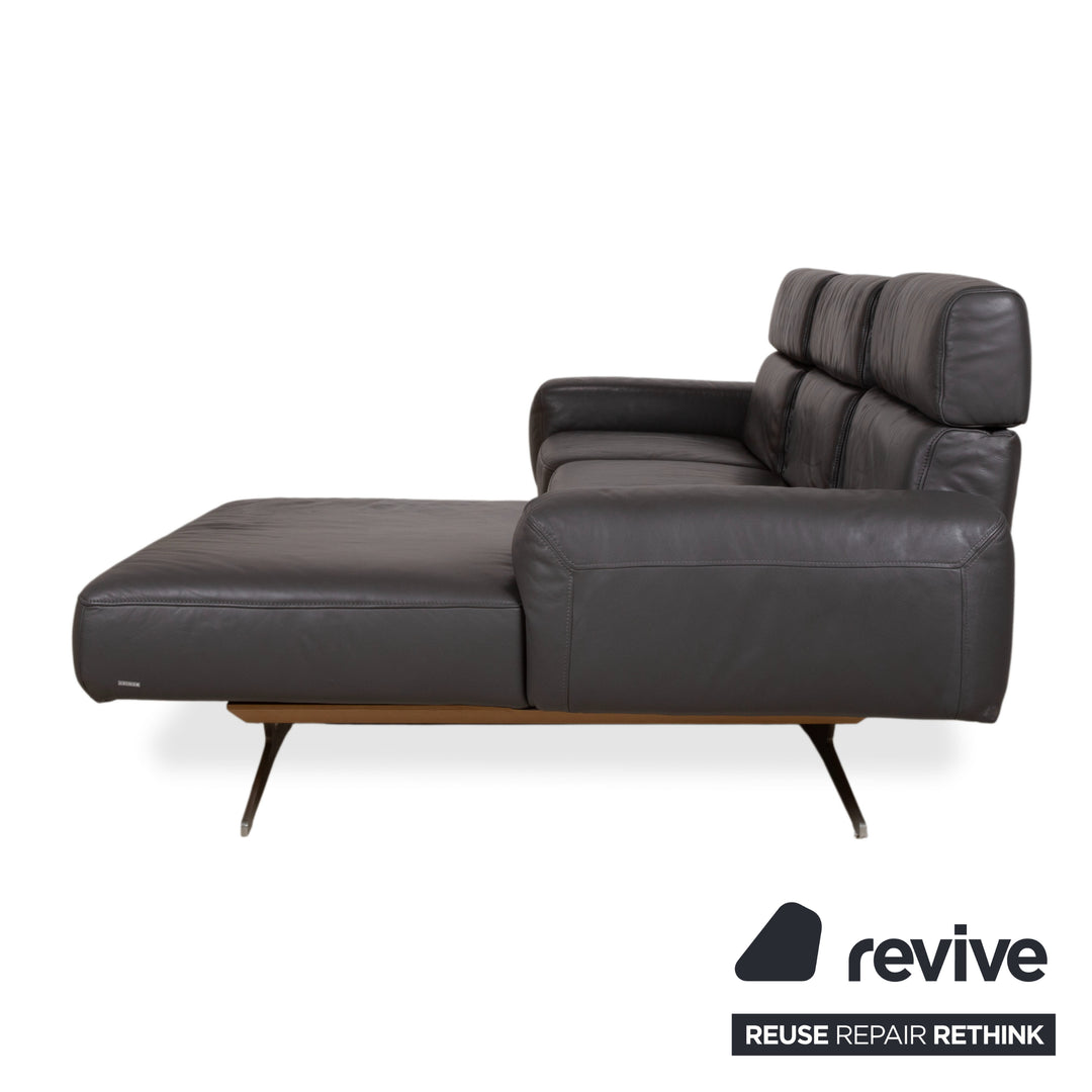 Koinor Monroe Leder Ecksofa Grau Anthrazit Holz Braun Recamiere Rechtsmanuelle Funtion Couch