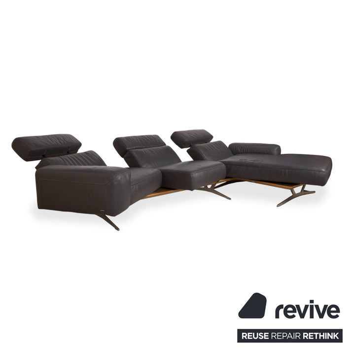 Koinor Monroe Leder Ecksofa Grau Anthrazit Holz Braun Recamiere Rechtsmanuelle Funtion Couch