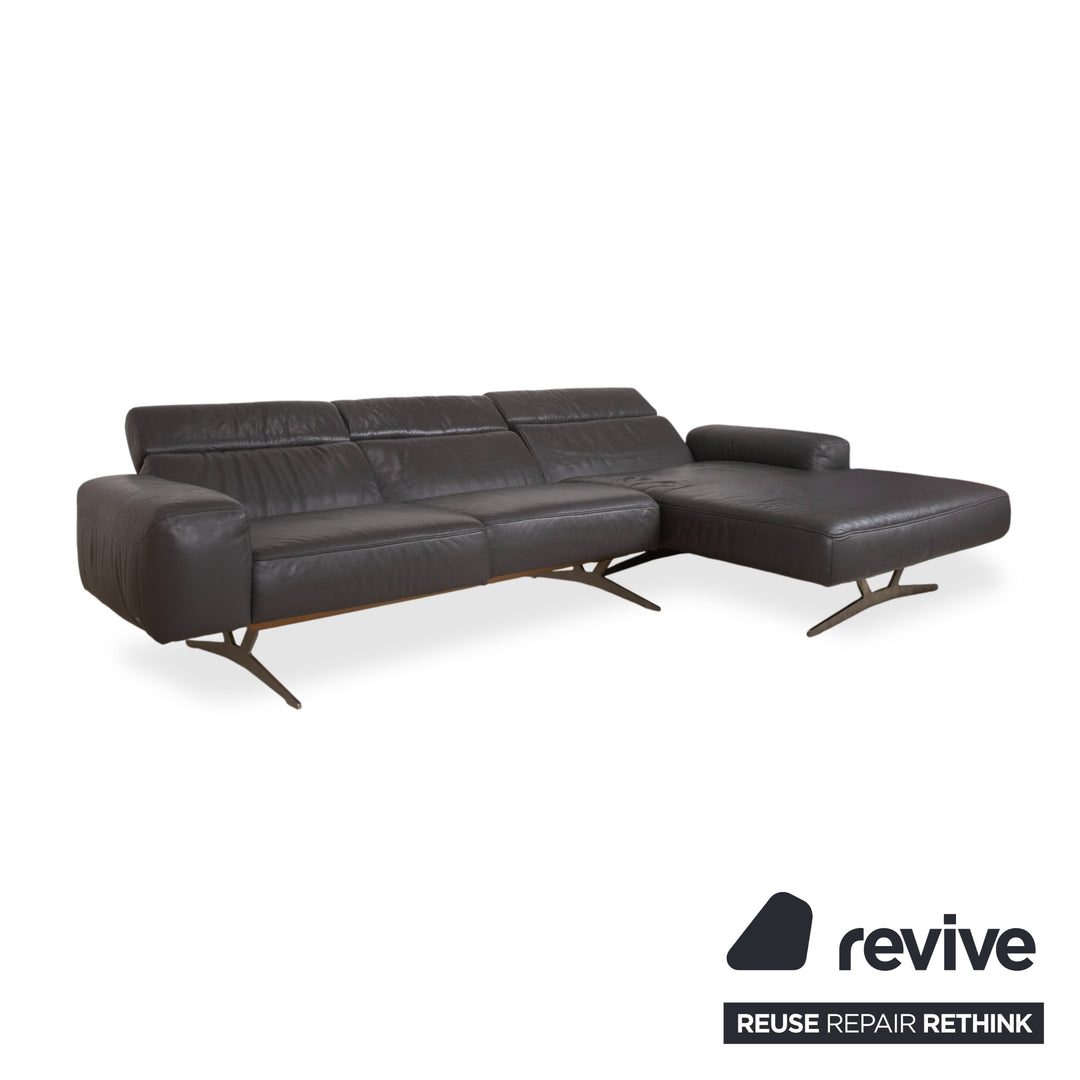 Koinor Monroe Leder Ecksofa Grau Anthrazit Holz Braun Recamiere Rechtsmanuelle Funtion Couch