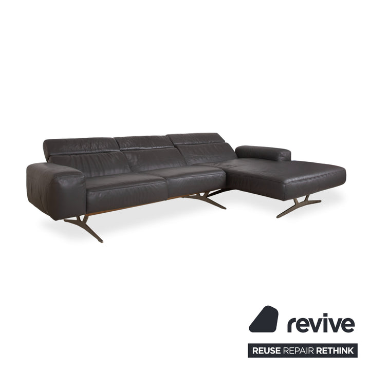 Koinor Monroe Leder Ecksofa Grau Anthrazit Holz Braun Recamiere Rechtsmanuelle Funtion Couch