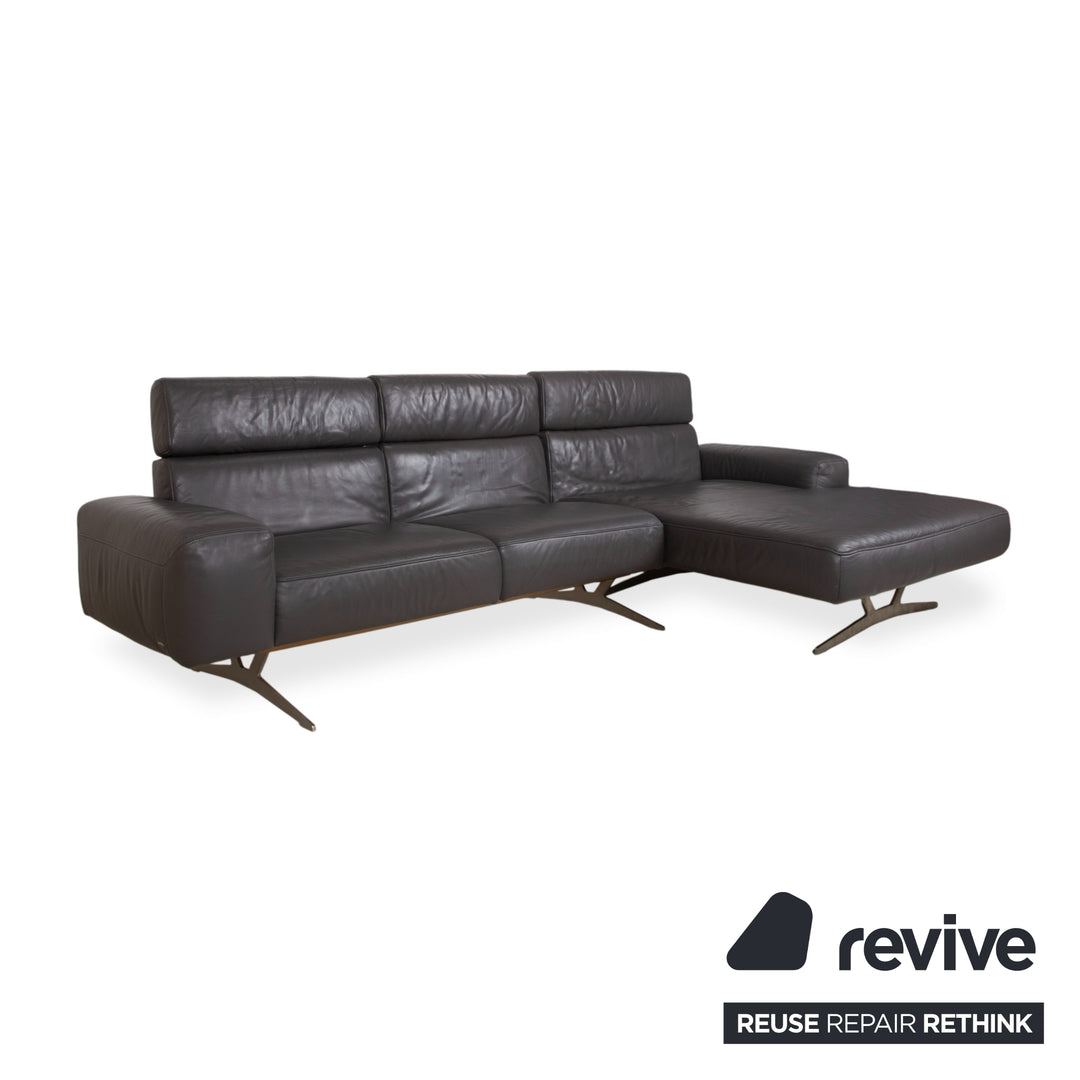Koinor Monroe Leder Ecksofa Grau Anthrazit Holz Braun Recamiere Rechtsmanuelle Funtion Couch