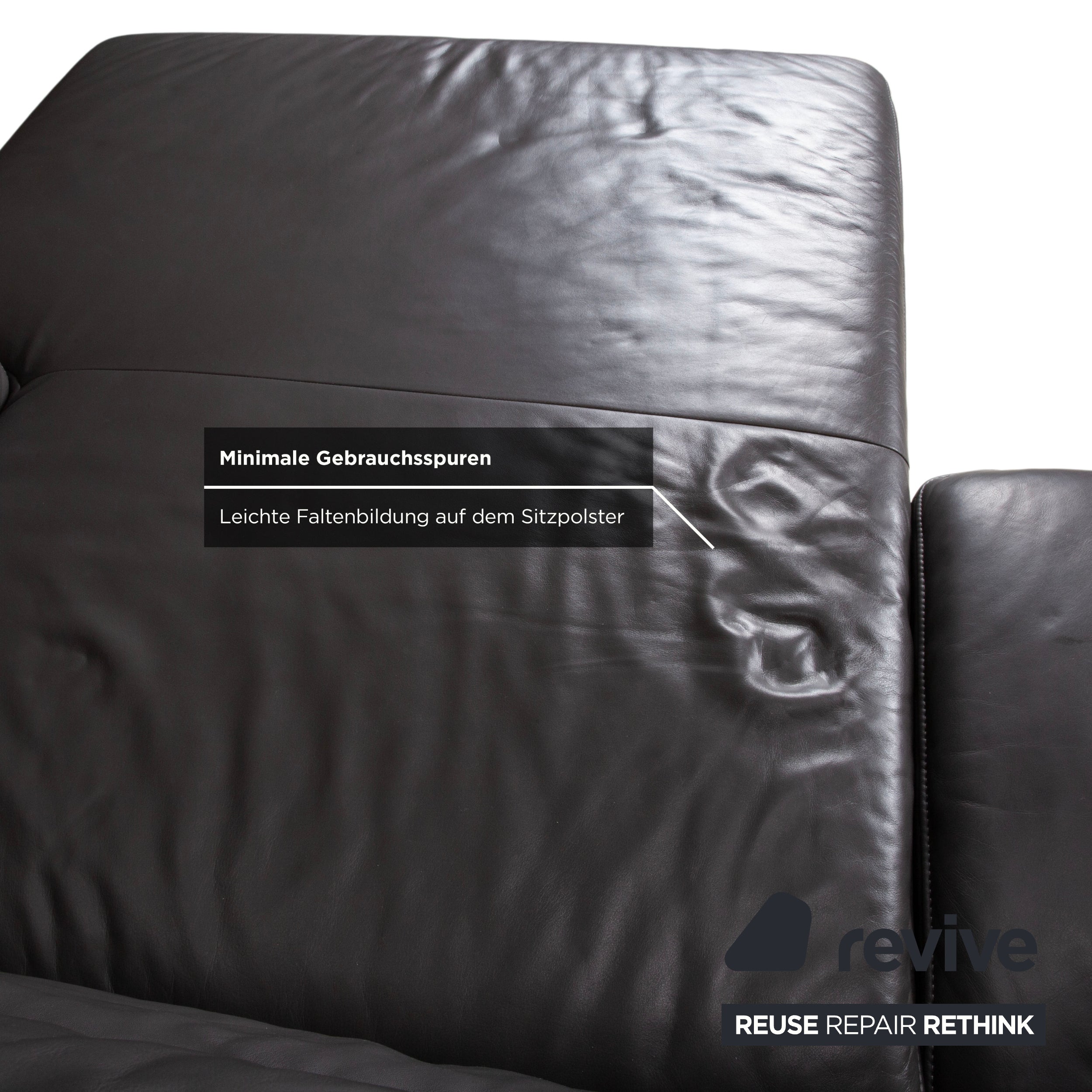 Koinor Monroe Leather Corner Sofa Grey Anthracite Wood Brown Chaise Longue Right Manual Function Couch