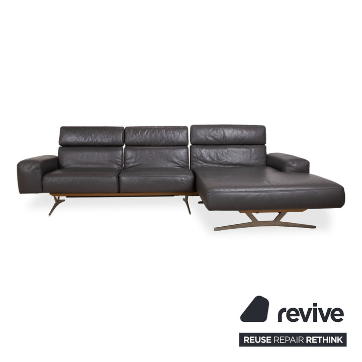 Koinor Monroe Leder Ecksofa Grau Anthrazit Holz Braun Recamiere Rechtsmanuelle Funtion Couch