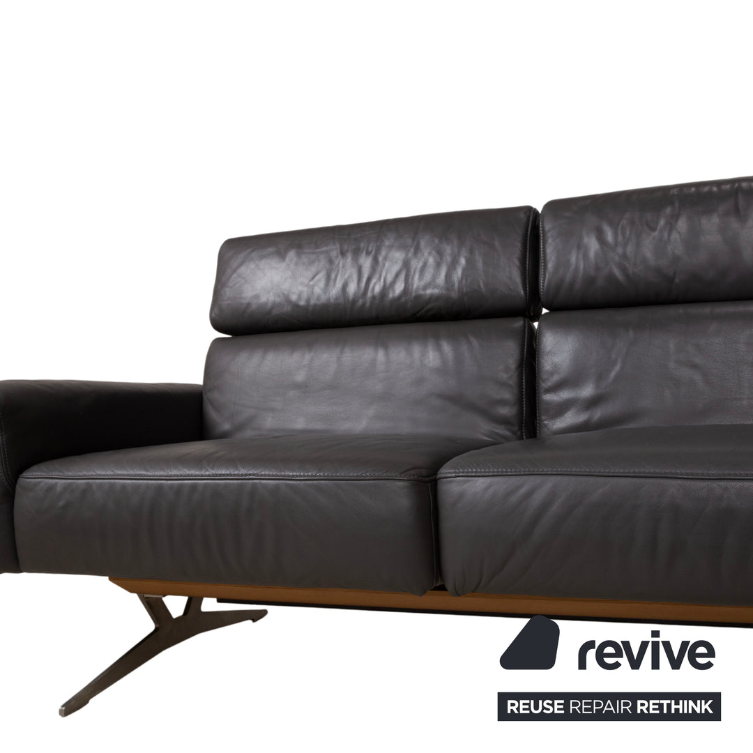 Koinor Monroe Leder Ecksofa Grau Anthrazit Holz Braun Recamiere Rechtsmanuelle Funtion Couch