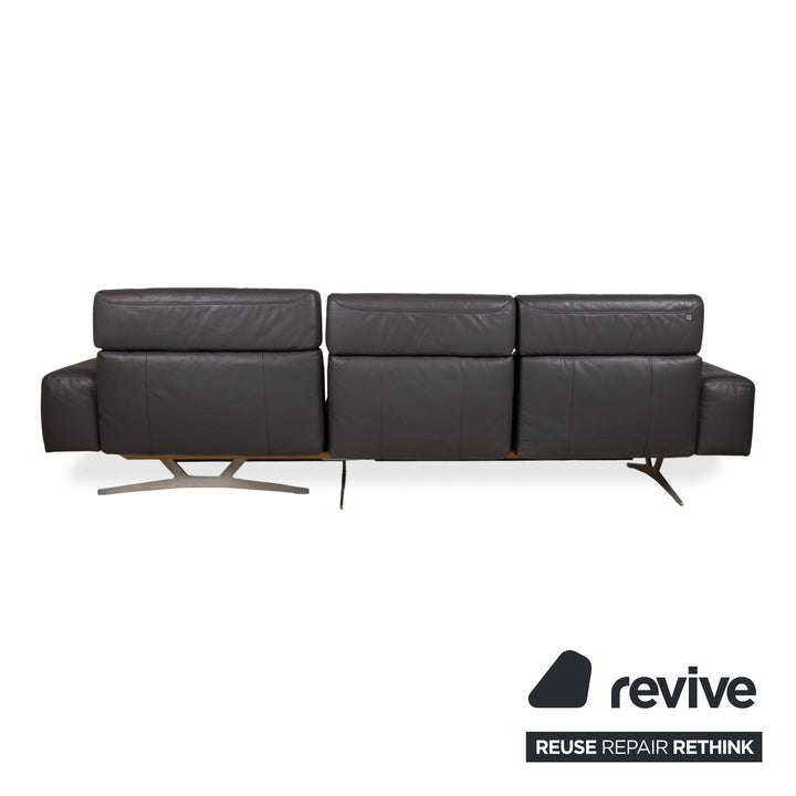Koinor Monroe Leder Ecksofa Grau Anthrazit Holz Braun Recamiere Rechtsmanuelle Funtion Couch