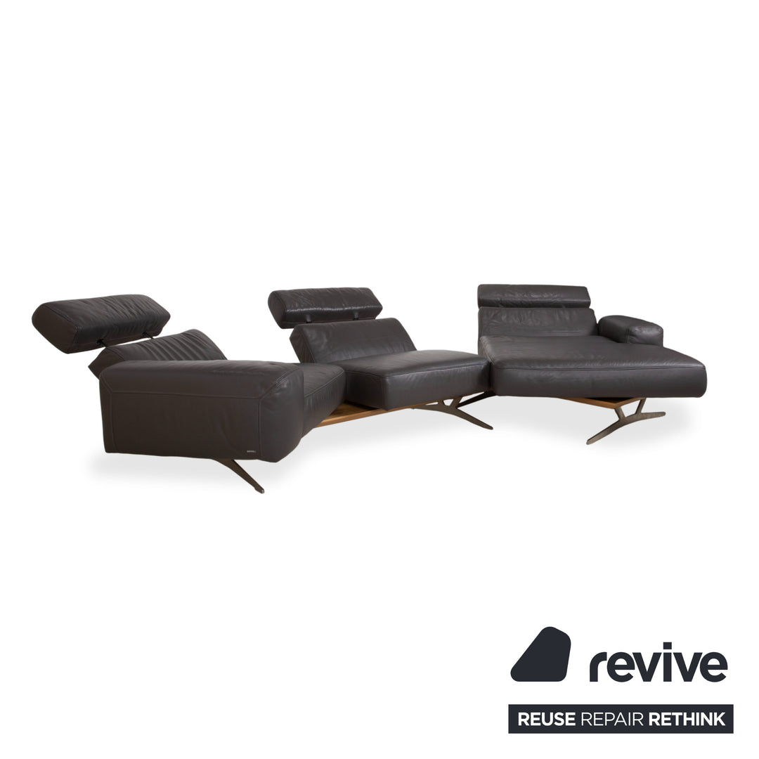 Koinor Monroe Leder Ecksofa Grau Anthrazit Holz Braun Recamiere Rechtsmanuelle Funtion Couch