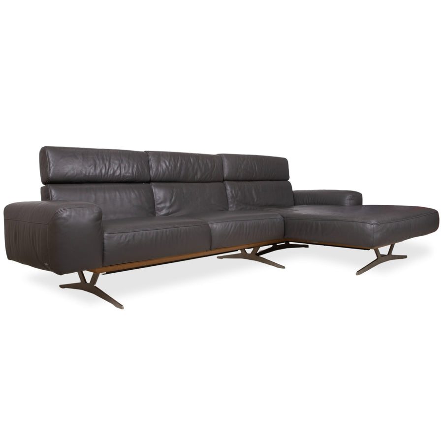 Koinor Monroe Leder Ecksofa Grau Anthrazit Holz Braun Recamiere Rechtsmanuelle Funtion Couch