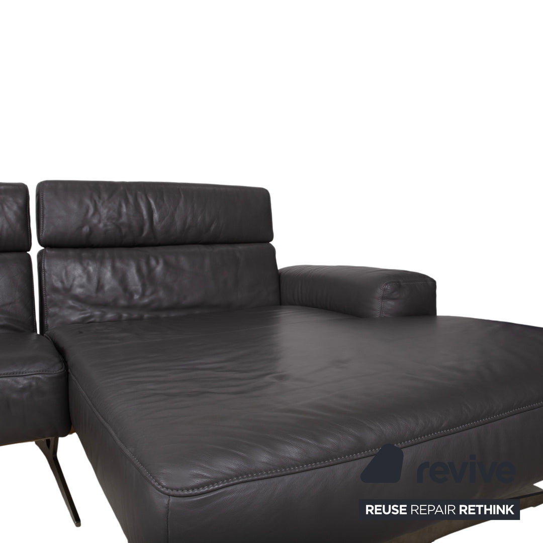 Koinor Monroe Leder Ecksofa Grau Anthrazit Holz Braun Recamiere Rechtsmanuelle Funtion Couch