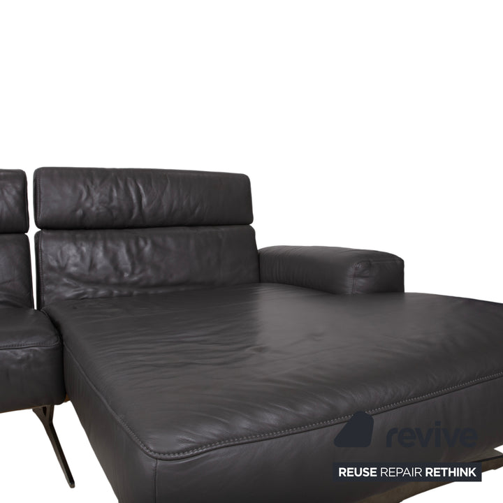 Koinor Monroe Leder Ecksofa Grau Anthrazit Holz Braun Recamiere Rechtsmanuelle Funtion Couch