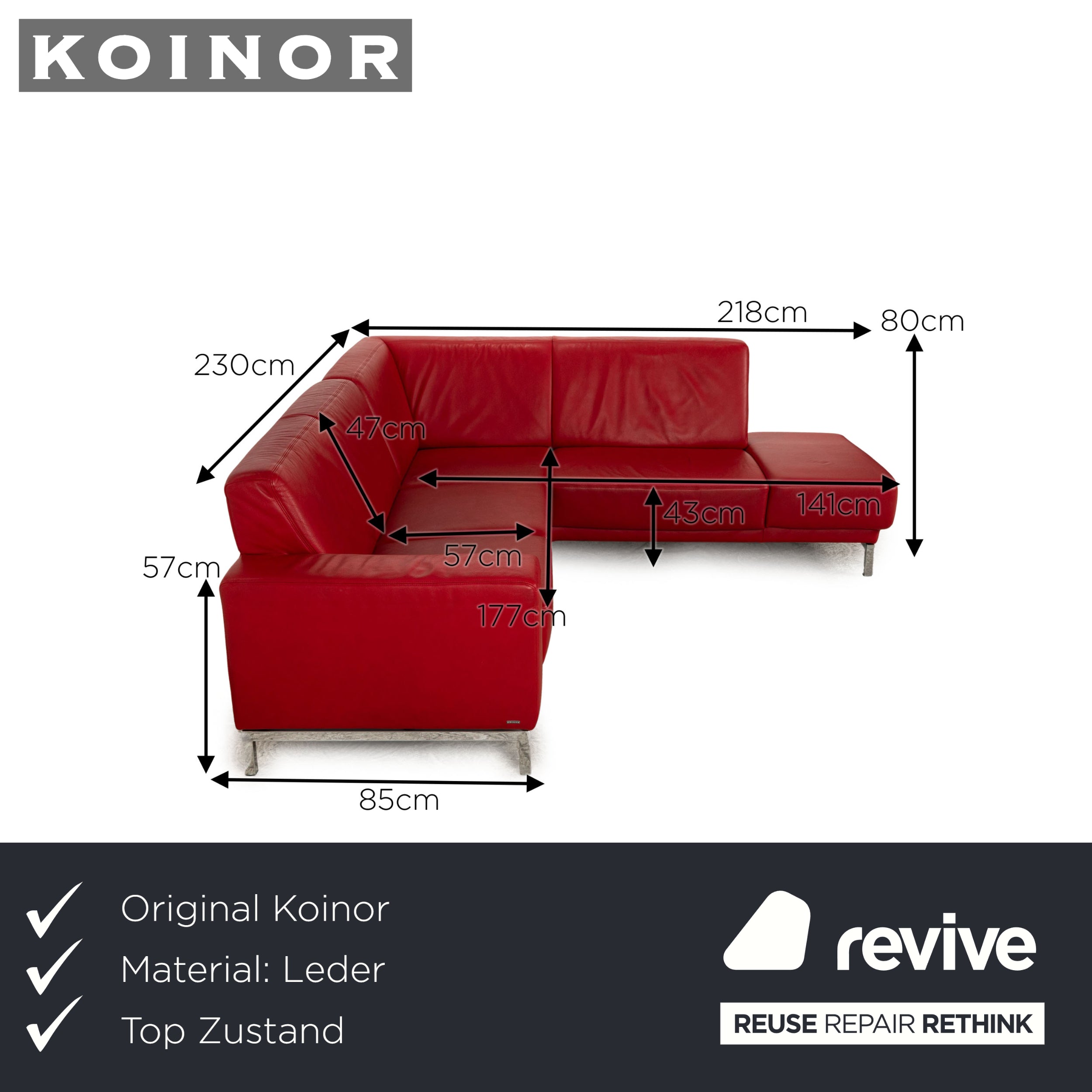 Koinor Nove Canapé d'angle en cuir Rouge Canapé