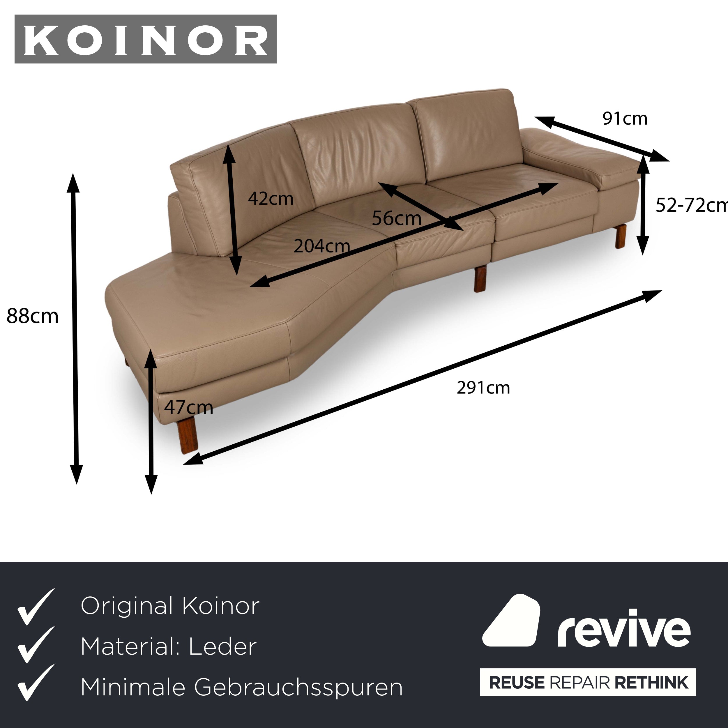 Koinor Omega Leder Ecksofa Recamiere Links Beige Sofa Couch