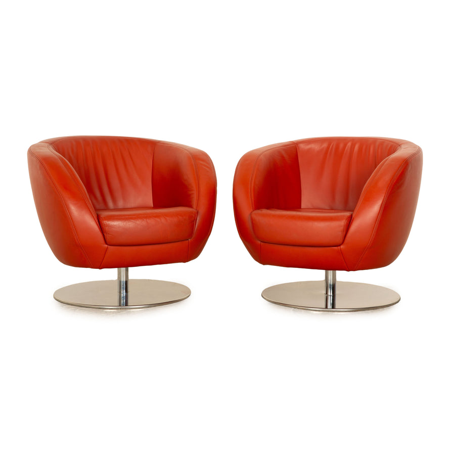 Koinor Pearl Leder Sessel Garnitur Rot Orange Drehfunktion