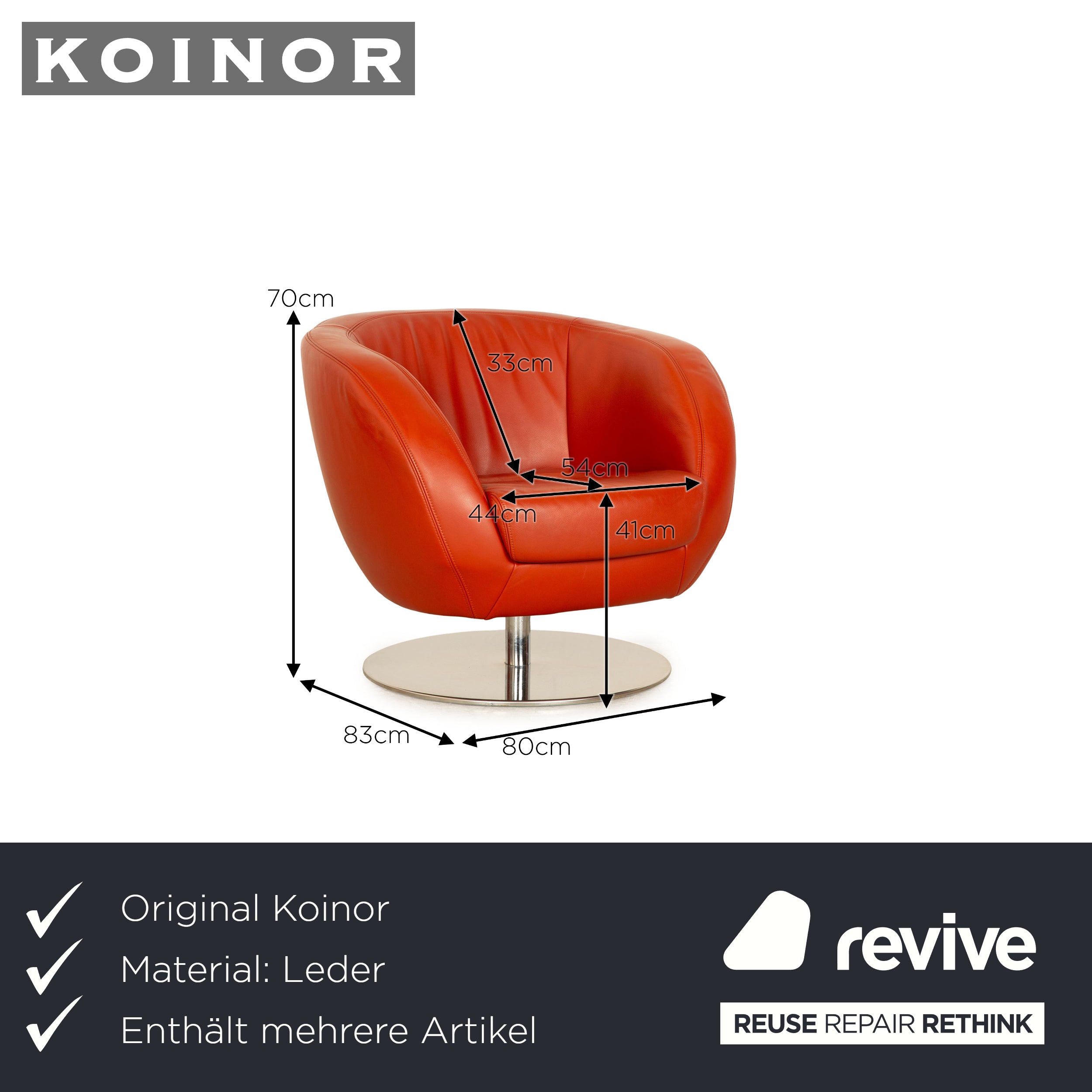 Koinor Pearl Leather Armchair Set Red Orange Swivel Function