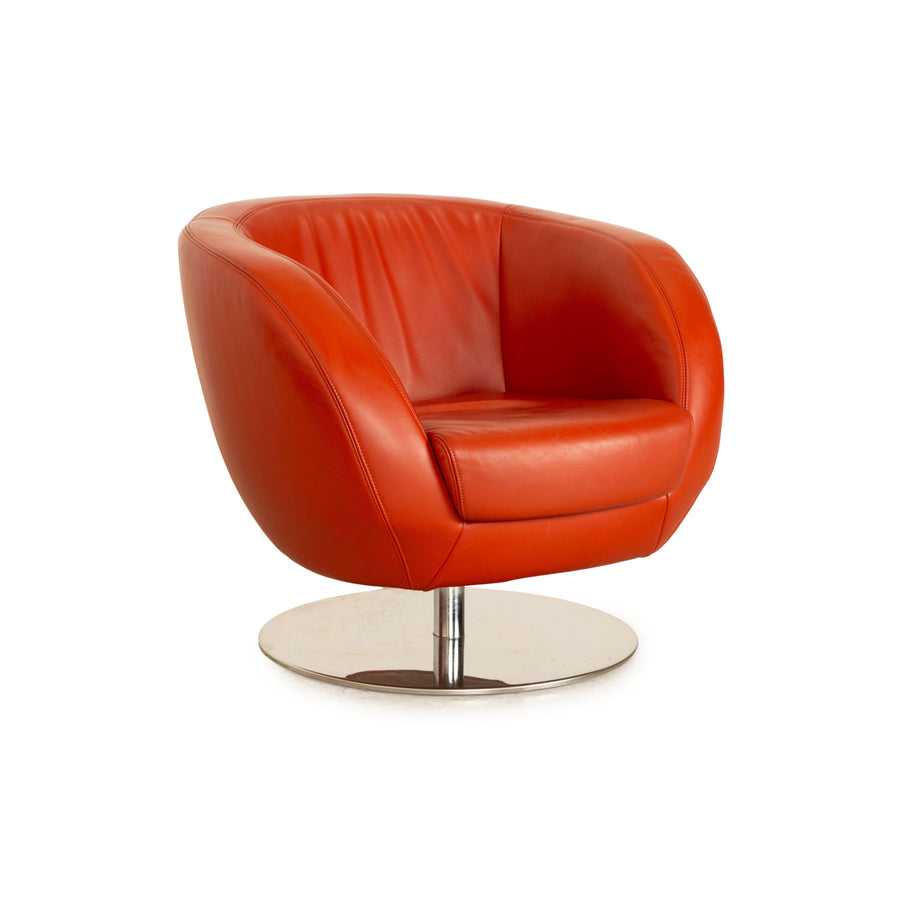 Koinor Pearl Leather Armchair Red Orange Swivel Function