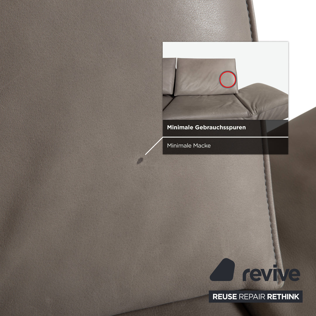 Canapé d'angle en cuir Koinor Phoenix gris taupe grège avec fonction manuelle