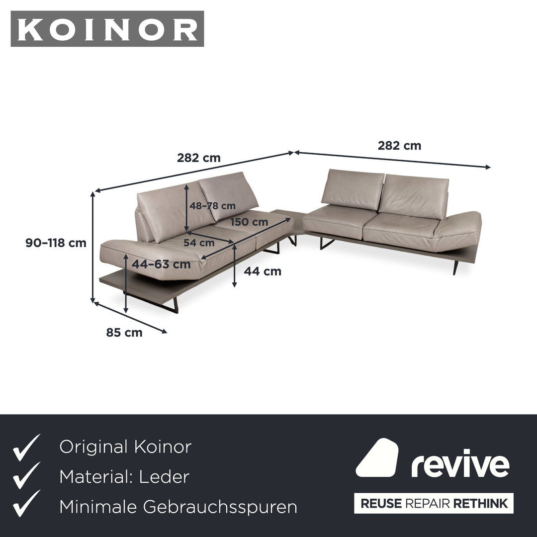 Canapé d'angle en cuir Koinor Phoenix gris taupe grège avec fonction manuelle