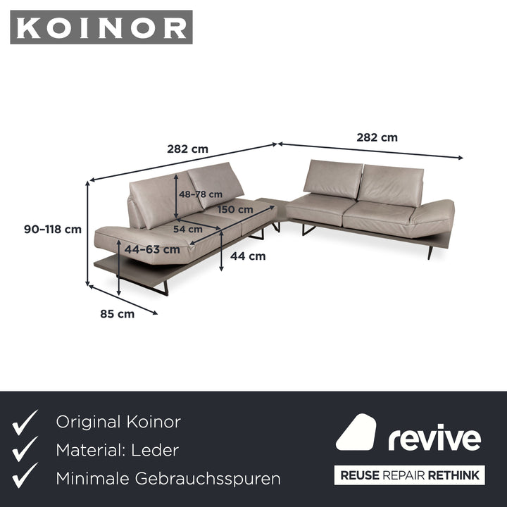 Canapé d'angle en cuir Koinor Phoenix gris taupe grège avec fonction manuelle